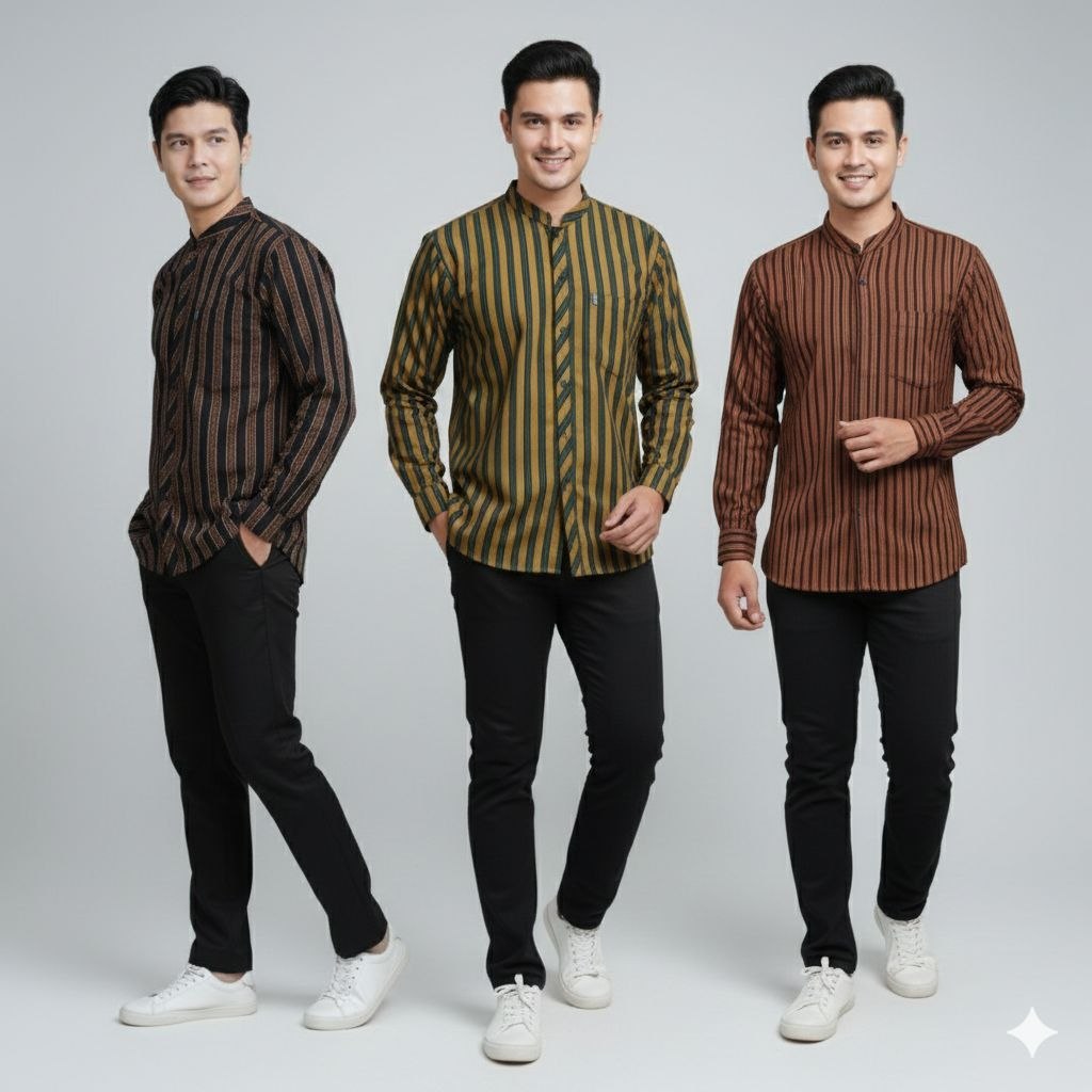 Asakhi Kemko Motif Lurik Lengan Panjang Ukuran Dewasa Baju Koko Pria