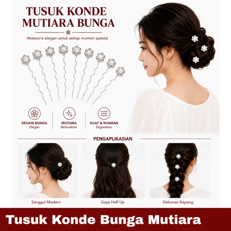 Tusuk Konde Mutiara Bunga Aksesoris Rambut Wanita Elegant Hair Pin Jepit Sanggul Wedding Hijab
