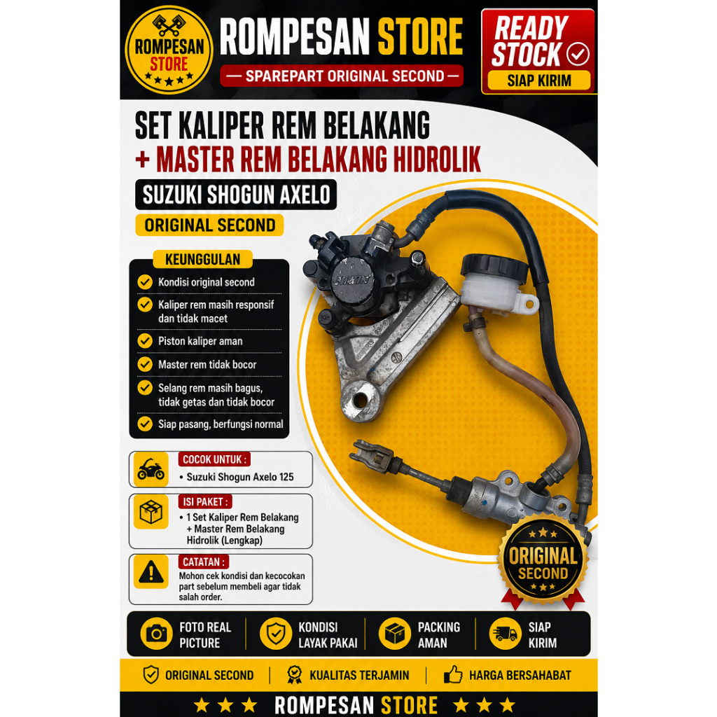 Set Kaliper Rem Belakang + Master Rem Belakang Hidrolik Suzuki Shogun Axelo Original Second