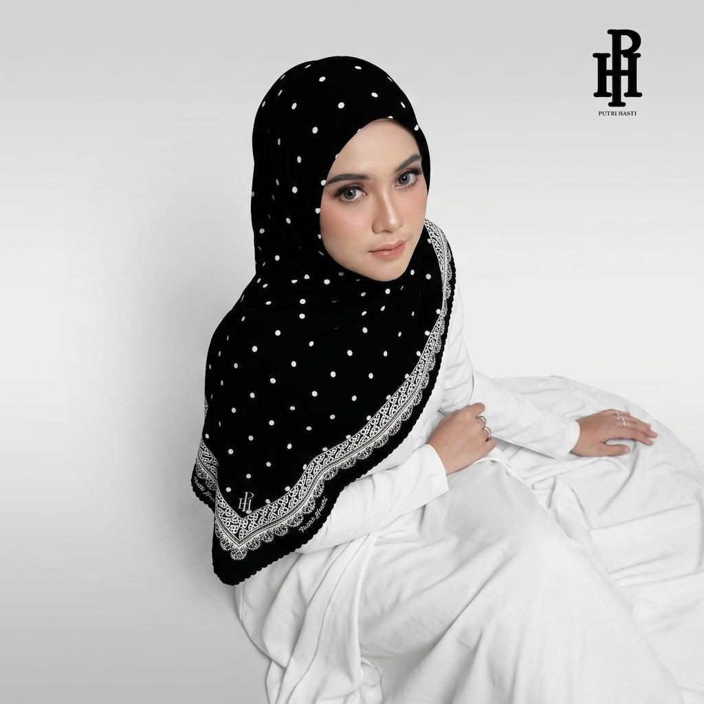 Putri Hasti Hijab Segi Empat Kerudung Motif Premium Jilbab Voal 115X115cm Polkadot Series