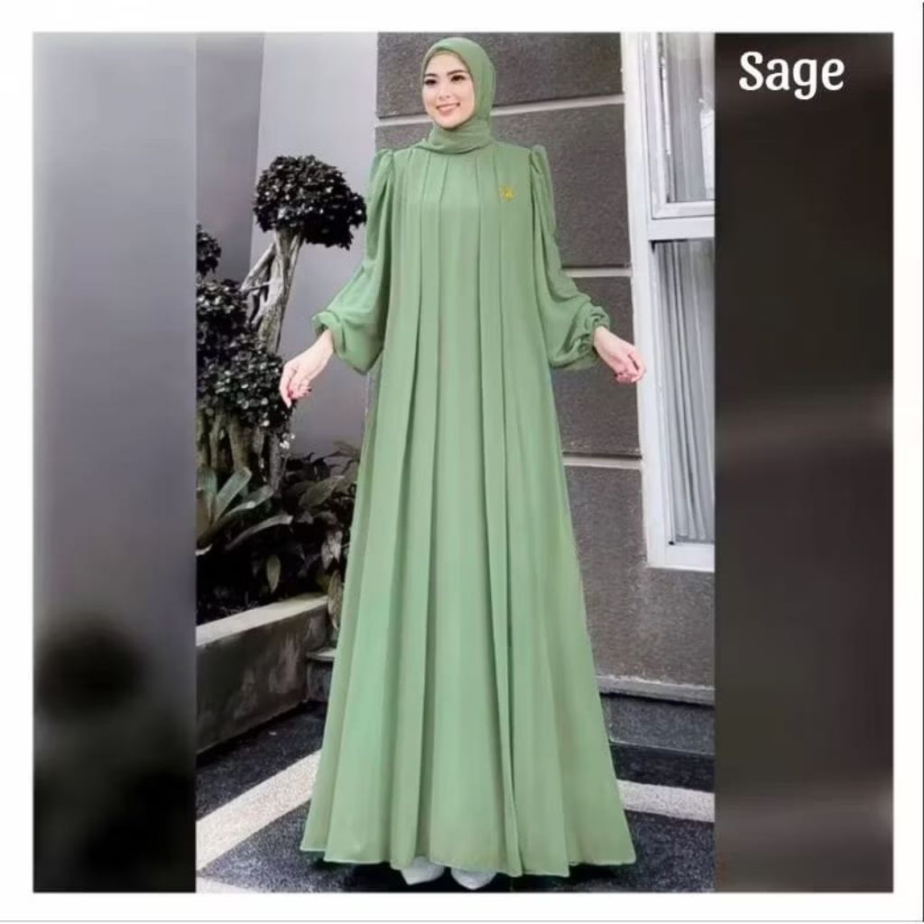 Puffy gamis Crinkle air flow jumbo ld 120 130 140 150 resleting belakang terbaru dengan bahan lembut