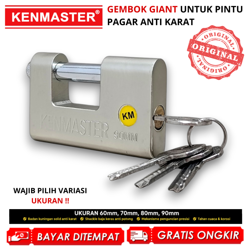 KENMASTER Gembok GIANT Stainless 60 70 80 90mm Gembok Gudang Pagar Anti Maling Anti Cut Besar Kuat