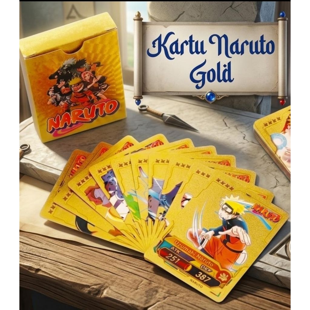 Kartu Naruto Gold Bahan Berkualitas Tinggi Isi 55 Kartu