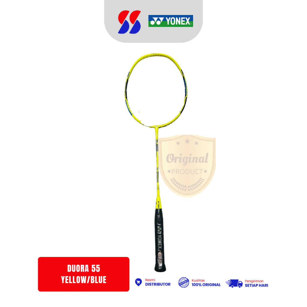 Raket Badminton Yonex Duora 55 Original- Yellow/Blue (Free Grip Handuk)