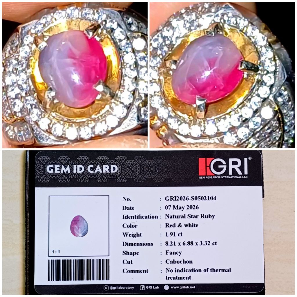 Natural Ruby Star Belang Burma No heat memo GRI