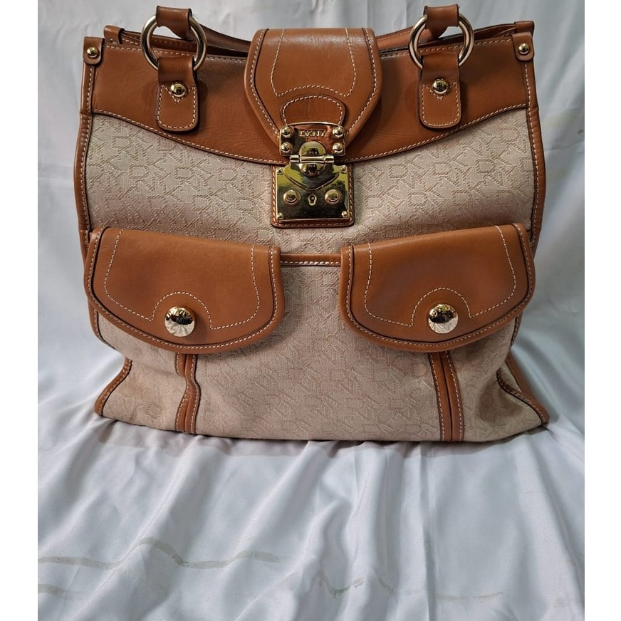 PRELOVED Tas Wanita DKNY Original Monogram Canvas Tote Bag Cokelat (BISA NEGO)