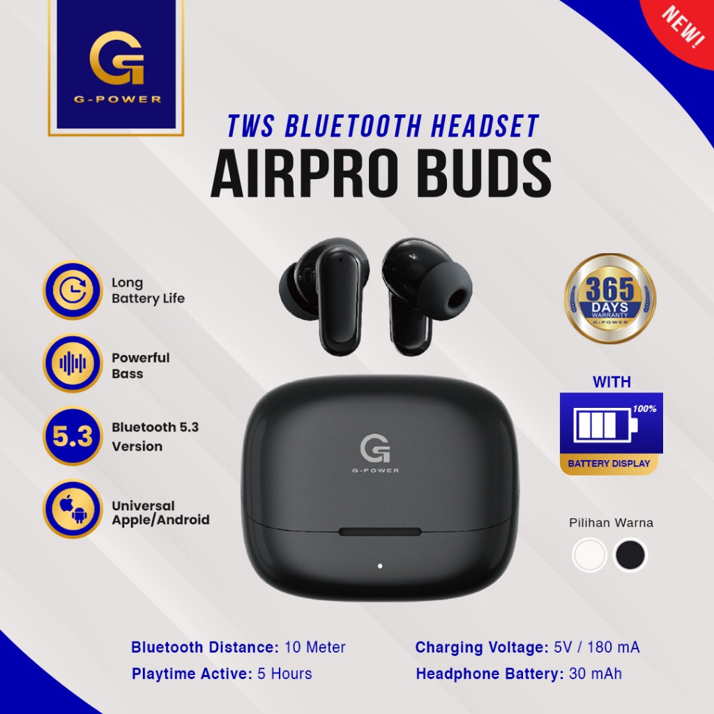 G-POWER Tws Airpro Buds Wireless Bluetooth Headset Earbuds Clear Sound Powerful Bass
