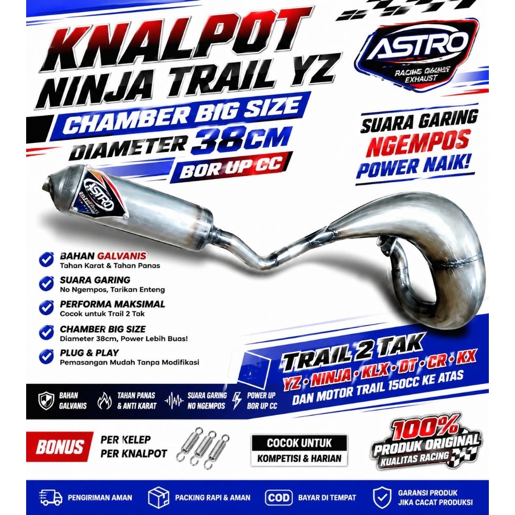 knalpot Ninja Trail Model Yz Astro Racing Tebal 1mili PNP rangka KTM KLX kX85 Suara garing No ngempo