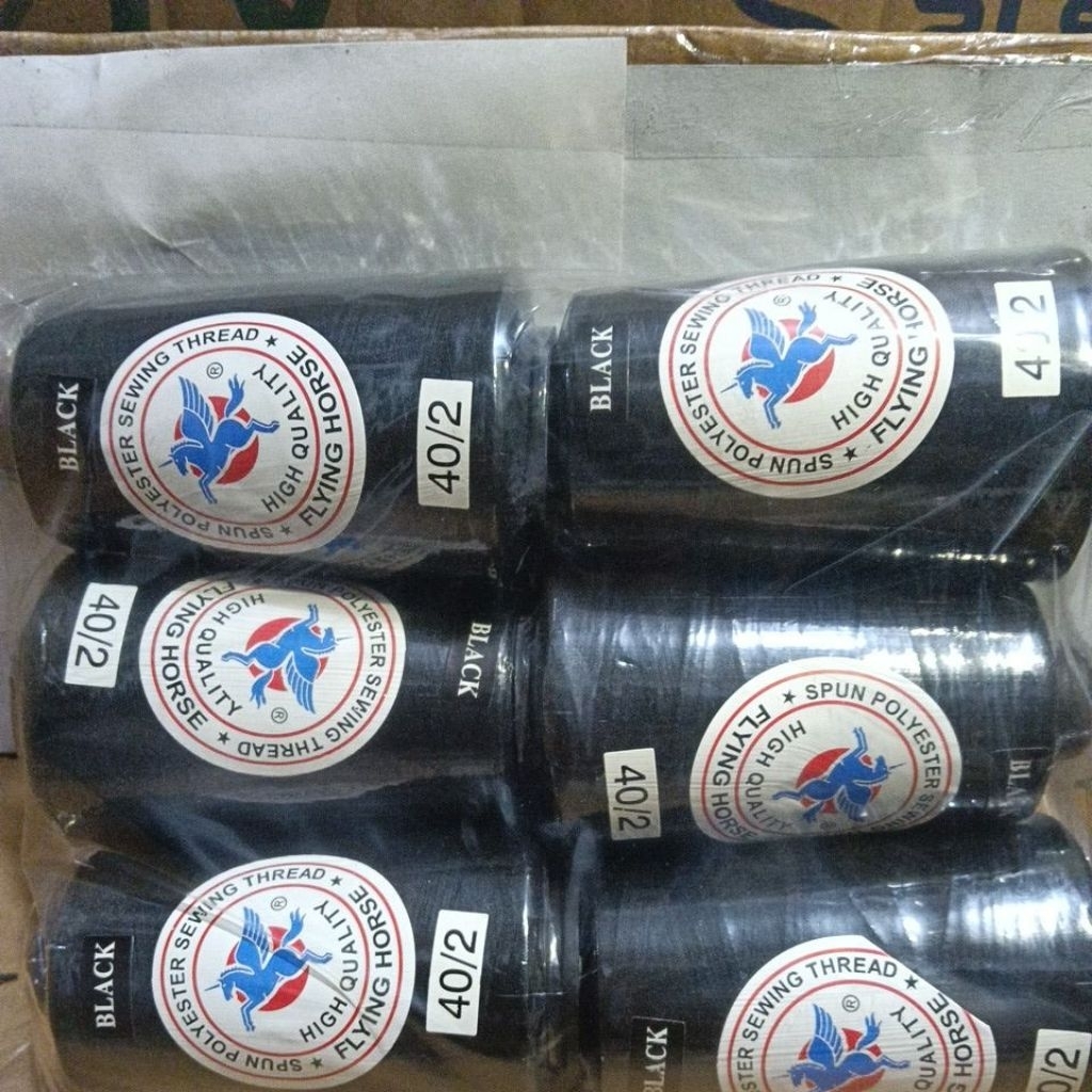 6pcs  benang jait katun hitam 40/2 kuda benang  benang katun 40/2 benang jait murah