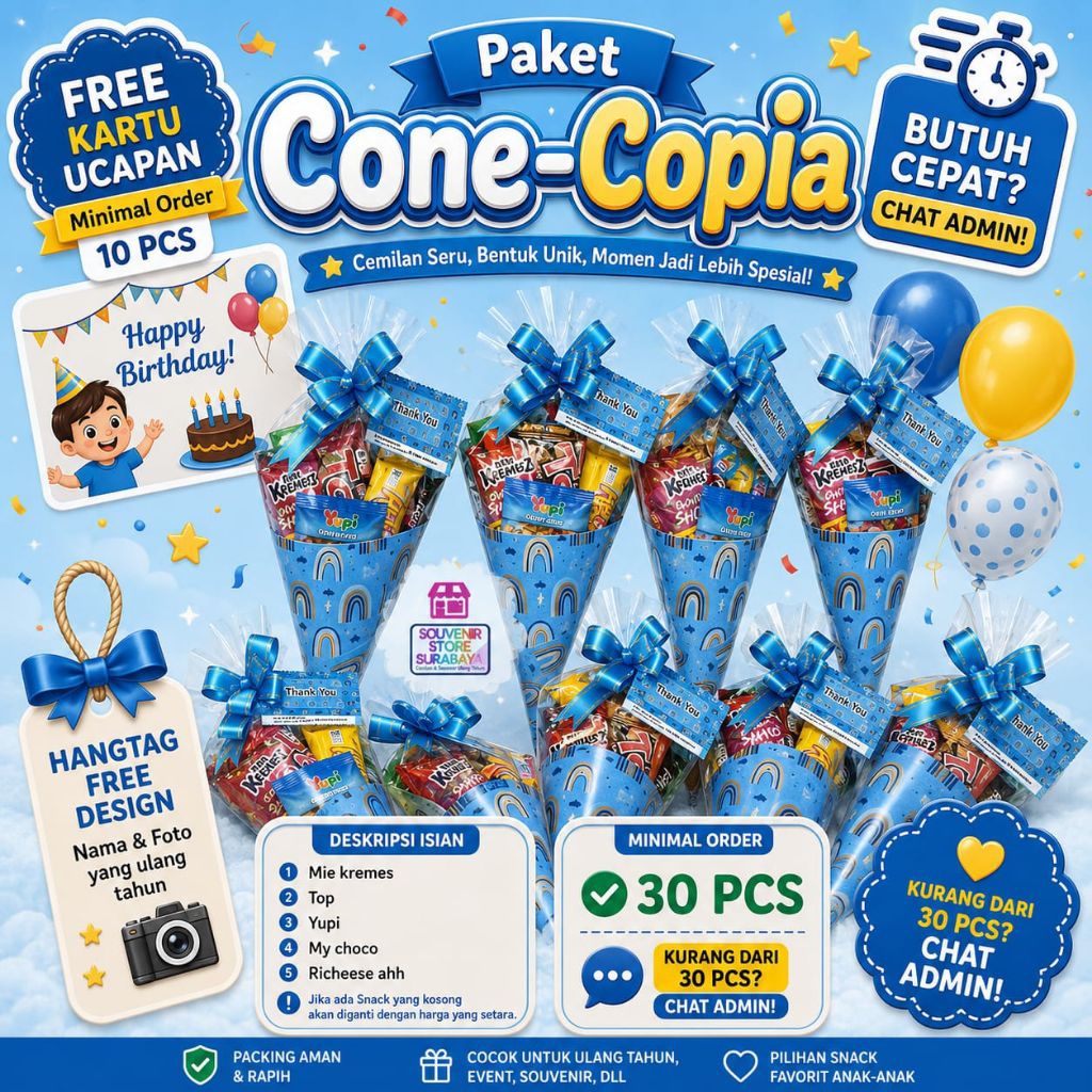 Snack CONE CUSTOME | Snack ultah cone kekinian | Paket ulang tahun | Snack ultah model cone