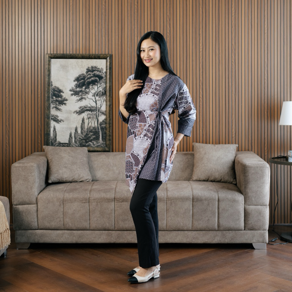 Tunik Batik Katun Jarik Kantor Tali Samping | Tunik Cantika