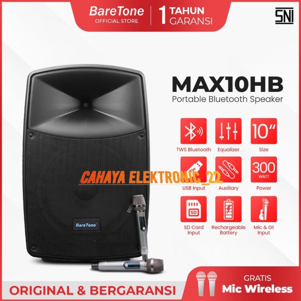 SPEAKER PORTABLE BARETONE MAX 10HB / MAX10 HB /MAX10HB 10"INCH BARETONE ORIGINAL GARANSI 1 TAHUN