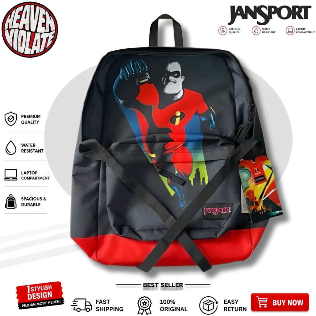 [100% ORIGINAL - TAS JANSPORT INCREDIBLES SUPERHERO BACPACK SCHOOL - JANSPORT X DISNEY PIXAR MR. INC
