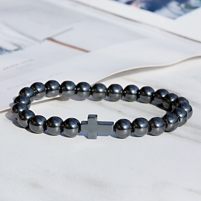 gelang batu salib pria dan wanita bracelet stone cross hematite kristen katolik