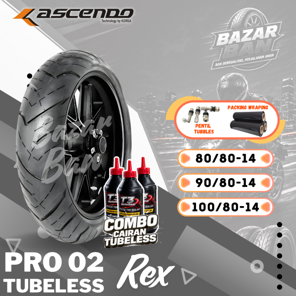 (PRODUKSI TERBARU) BAN ASCENDO PRO 02 REX TUBELESS RING 14 ( 80/80-14 / 90/80-14 / 100/80-14 ) BAN A