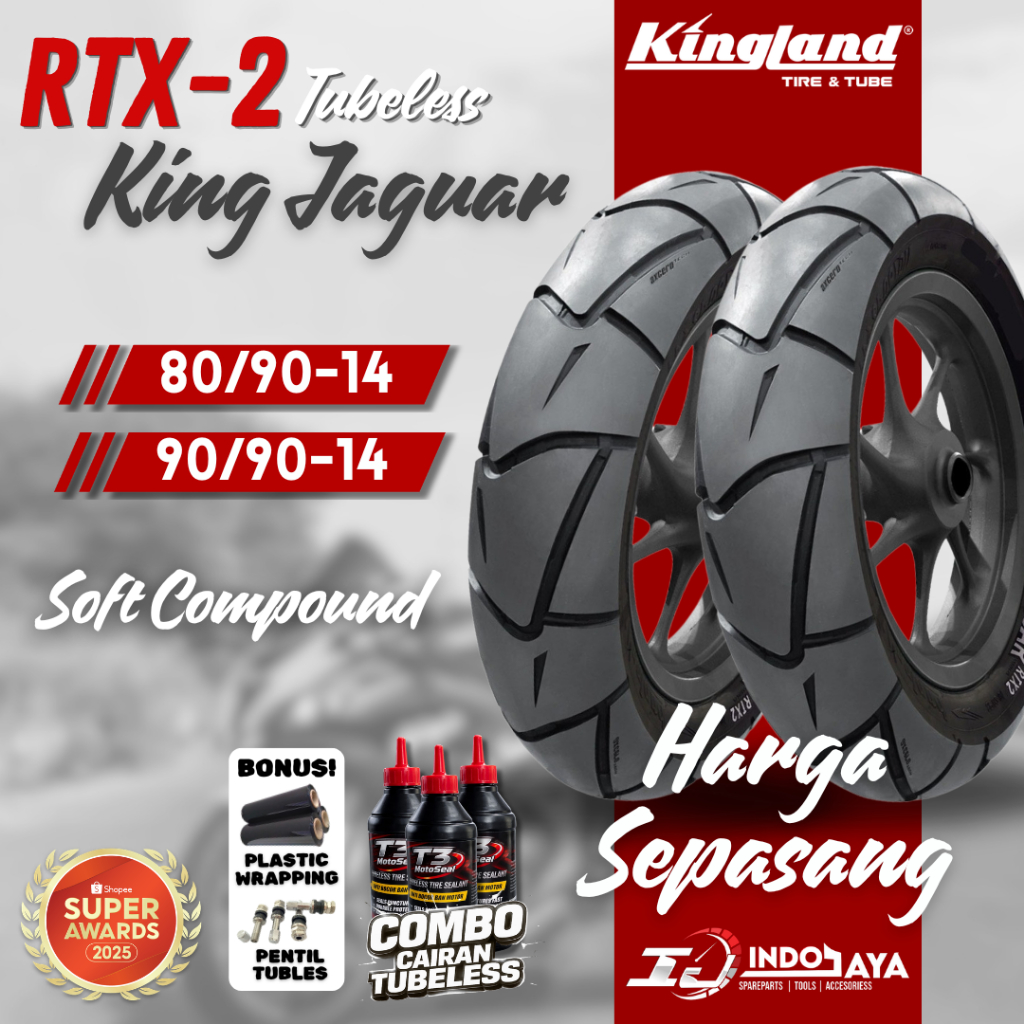 [SEPASANG] BAN TUBELESS SOFT COMPOUND KINGLAND RING 14 RTX2 ( 80/90-14 & 90/90-14 ) BAN DEPAN BELAKA