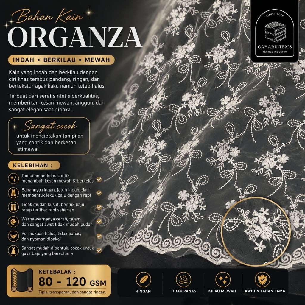 kain organza bordir // organza premium meteran // kain organza berkilau untuk gaun aksesoris pesta