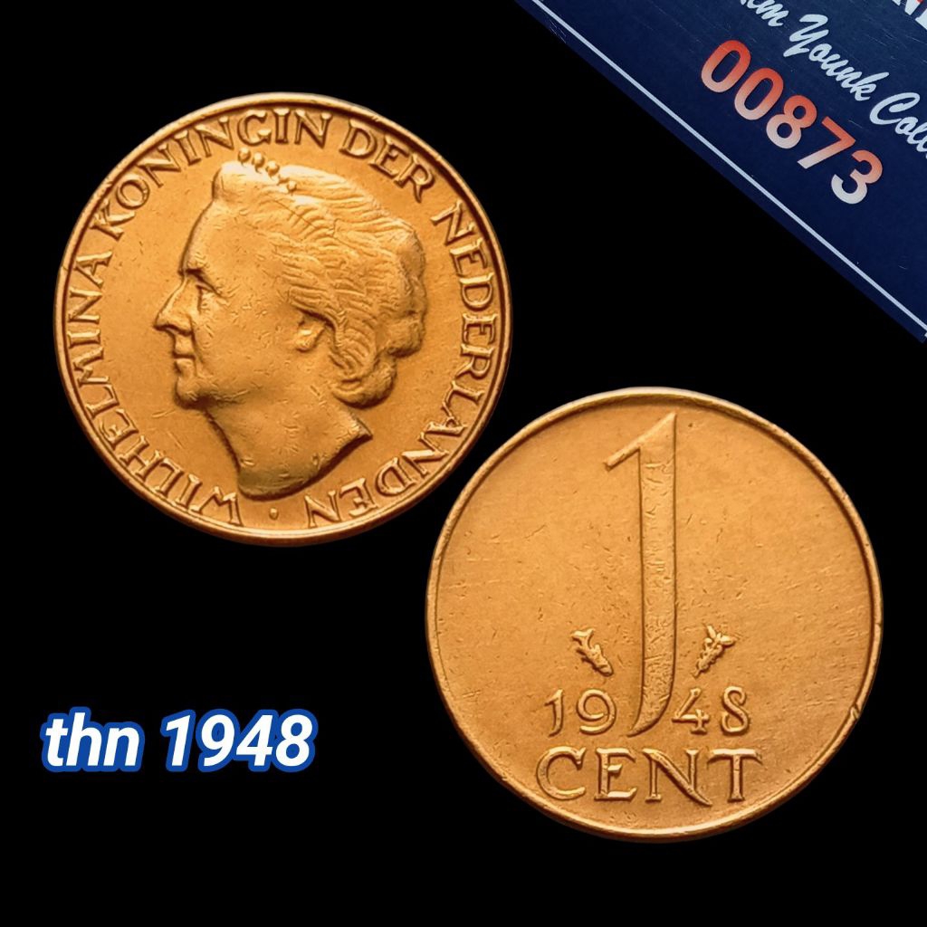 UKA048Coin 1 Cent (BELANDA) Wilhelmina Thn 1948 Langka Detail Bagus Sesuai Difoto