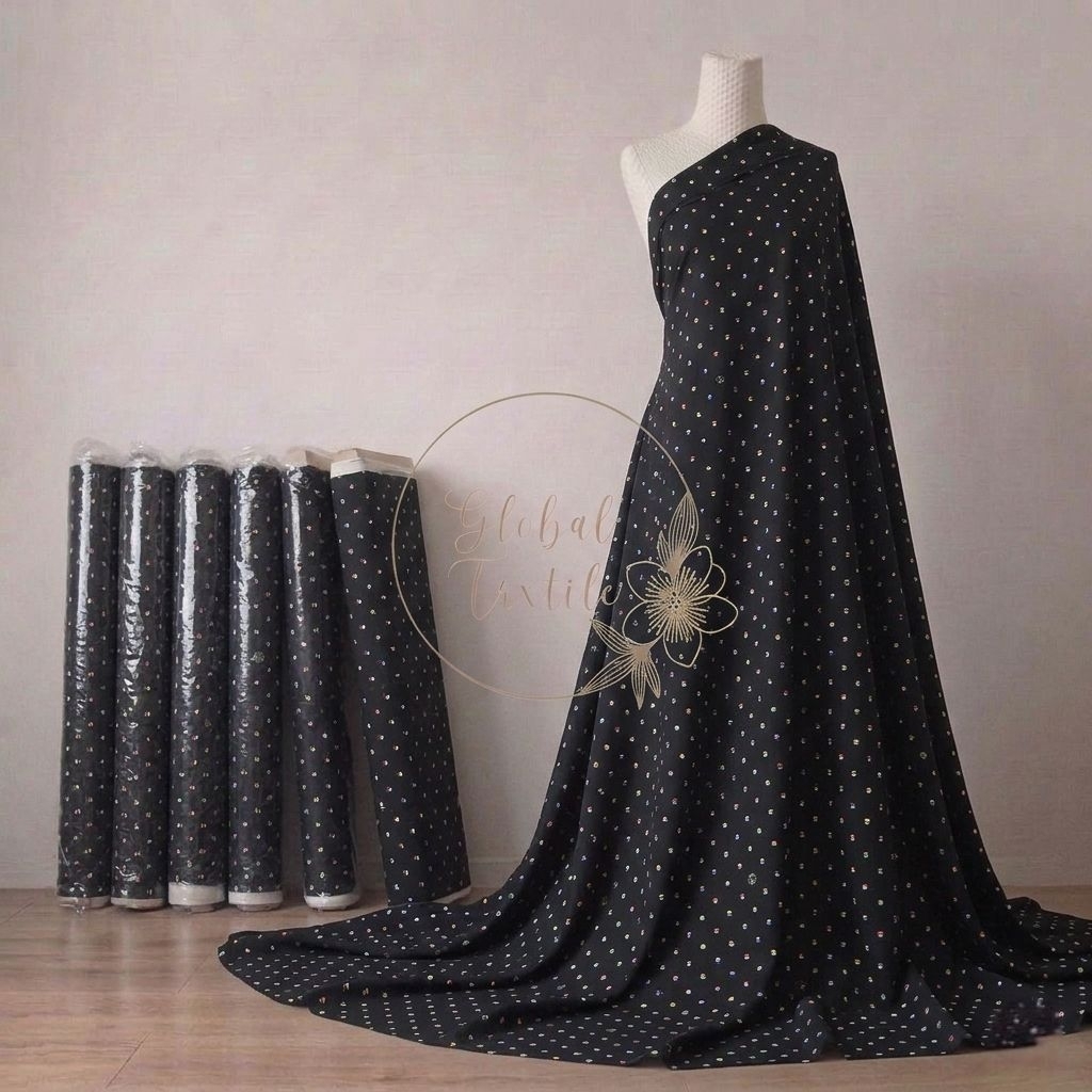 kain silk premium - kain silk crepe motif polkadot premium - kain crepe sutra - kain silk crepe luxu