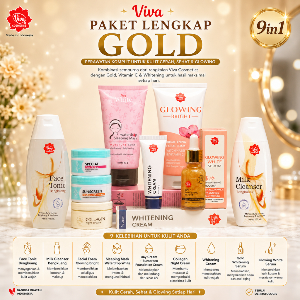 Paket Viva Lengkap With Facial Foam | Glowing | Acne | Peeling | Anti Aging | Gold | Vit C | Paket S