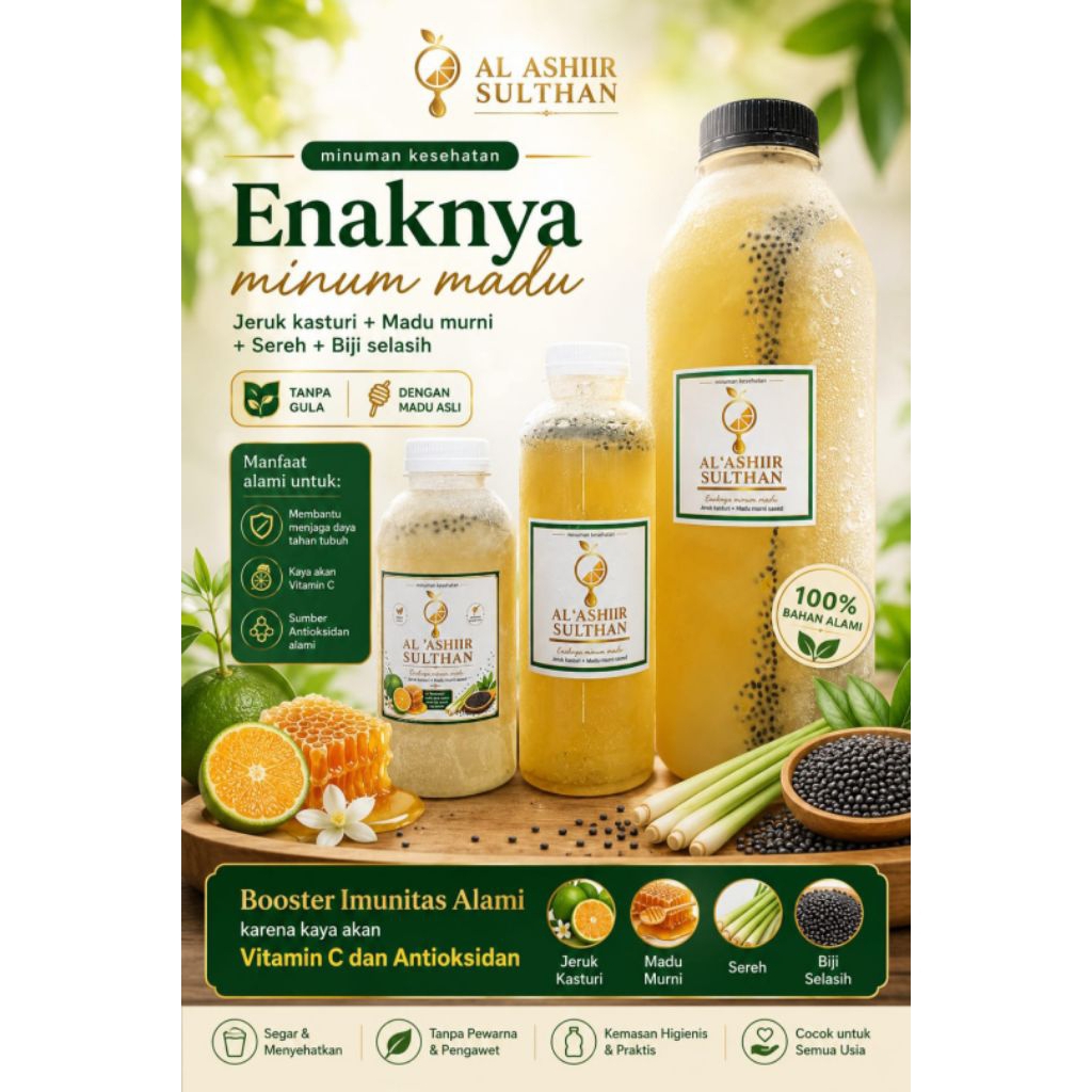 Al Ashiir Sulthan minuman kesehatan jeruk kasturi serai biji selasih madu botol 200ml