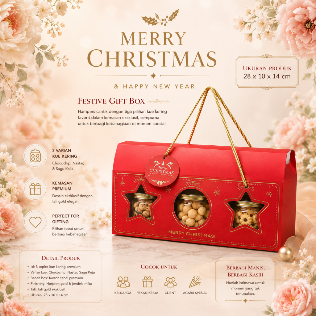 Box Natal Kemasan Toples / Box Kue Natal / Box Kue Kering 3 Toples