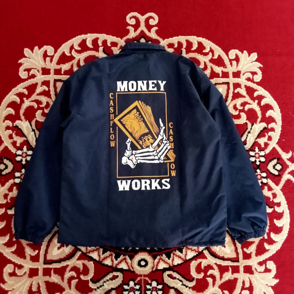 Windbreaker Coach Jacket Parasut Navy Blue Back Print Baru