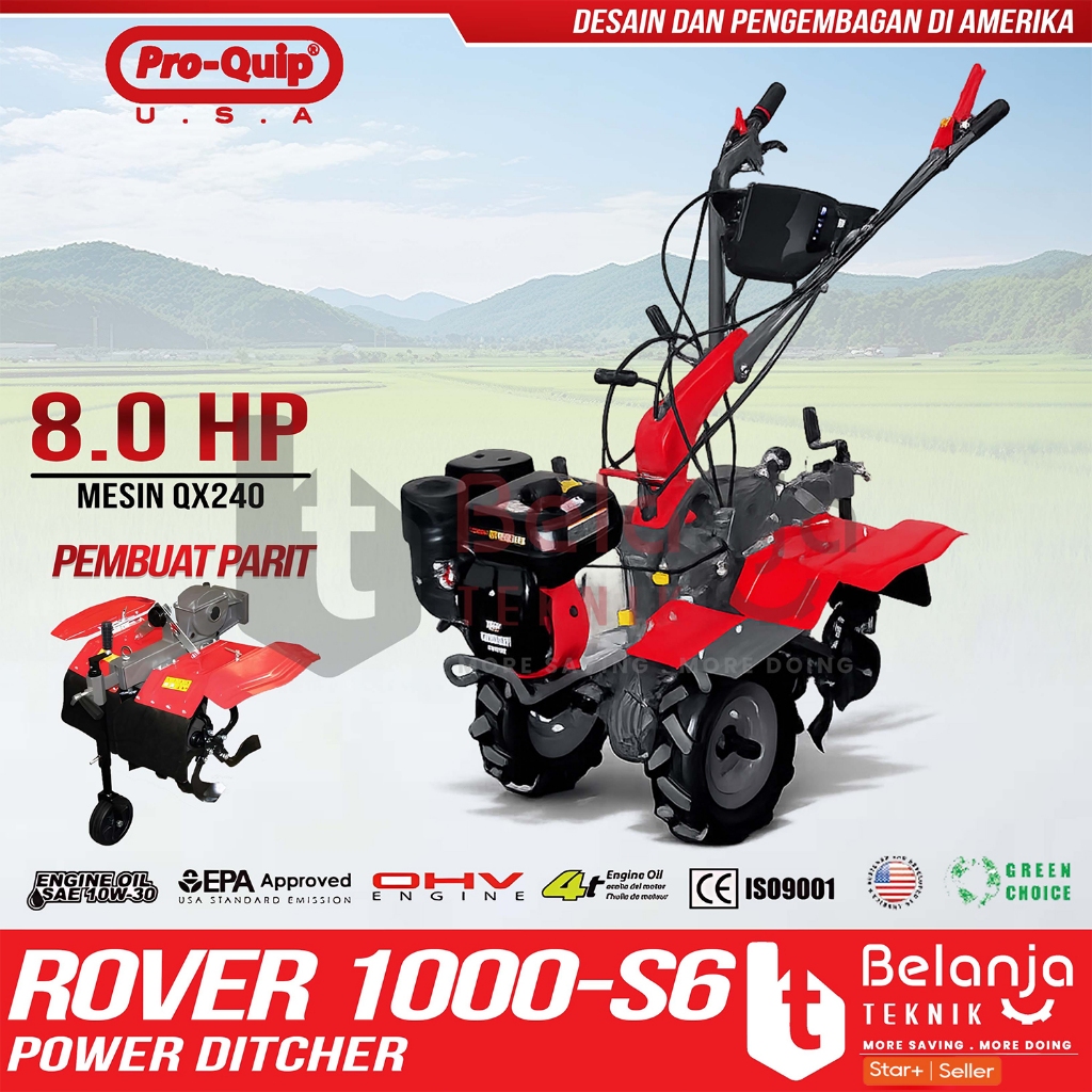 Mesin Bajak Mini Sawah Proquip Rover 1000-S6 Cultivator Mini Tiller Pro-Quip 1000 S6 Power Ditcher