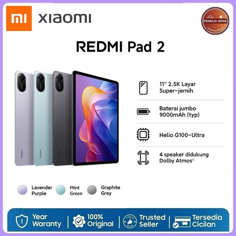Xiaomi Redmi Pad 2 4GB+128G | 6/128GB 11" 2.5 Layar Super-jernih | Helio G100-Ultra l 9000mAh-Garans