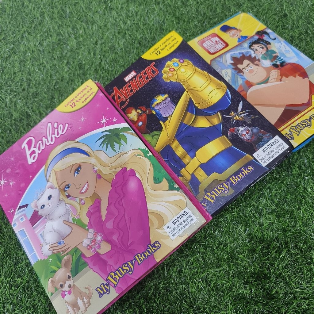 busy story board book include figure barbie ralph avengers