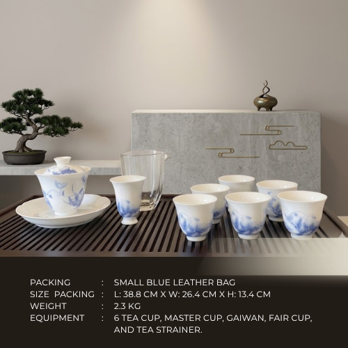 [Azure Mist] Set Alat Seduh Teh Keramik Porselen Premium Corak Biru Klasik - Gongfu Tea Set Lengkap 