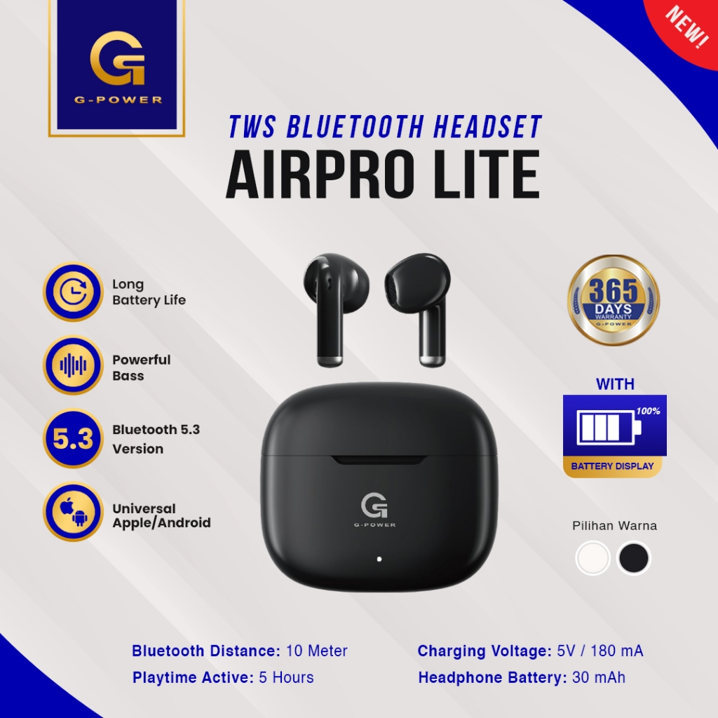 G-POWER Tws Airpro Lite Wireless Tws Bluetooth Earphone Headset Powerful Bass Clear Sound