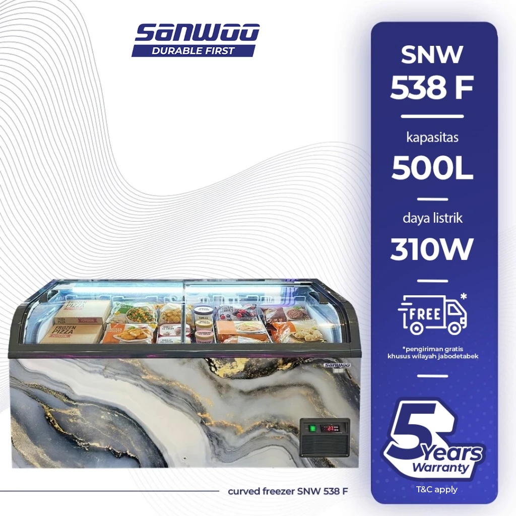 Freezer Sanwoo Sliding Curved Glass SNW 538F/ Freezer Sliding Curved Glass 500L