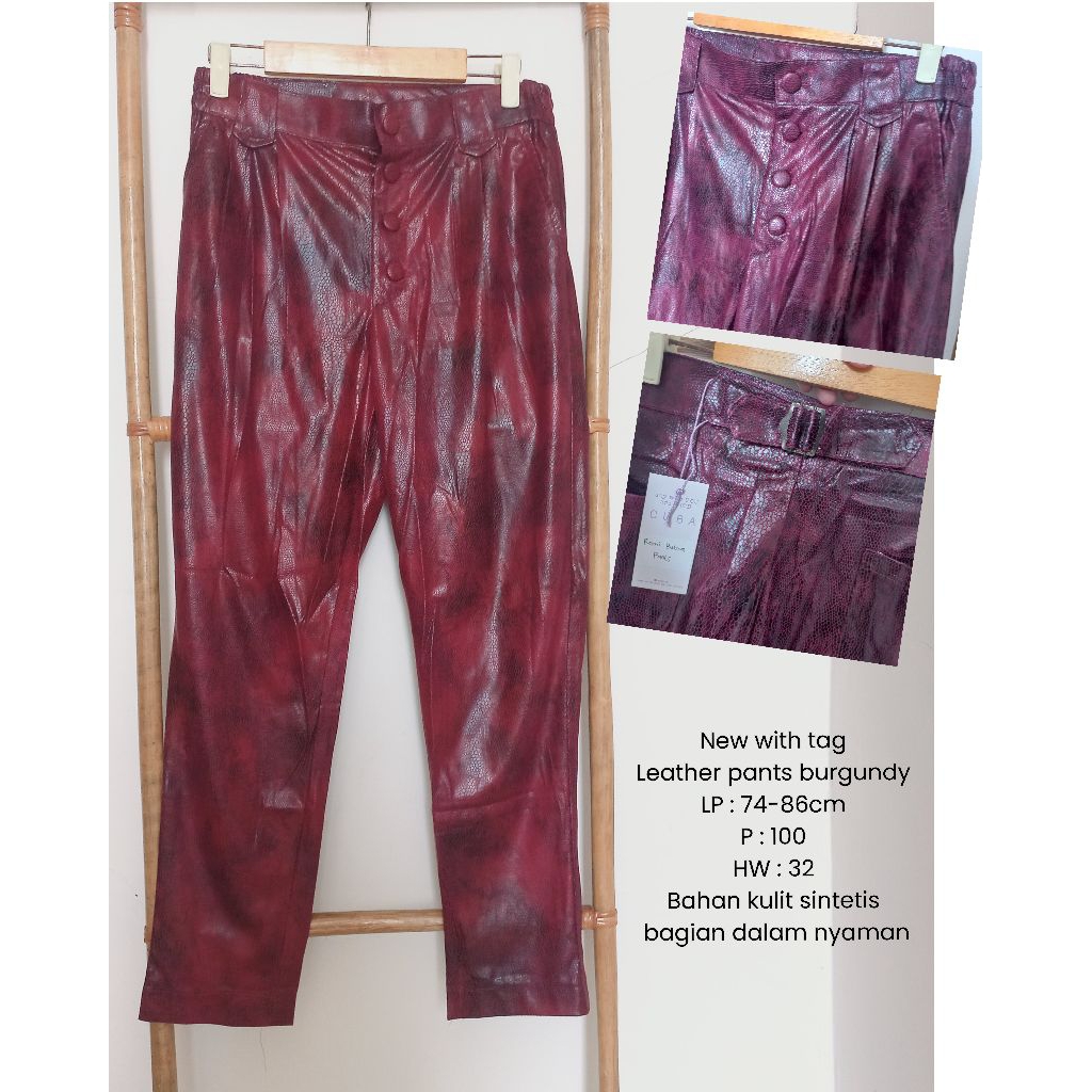 CELANA PANJANG HIGHWAIST LEATHER burgundy / celana kulit