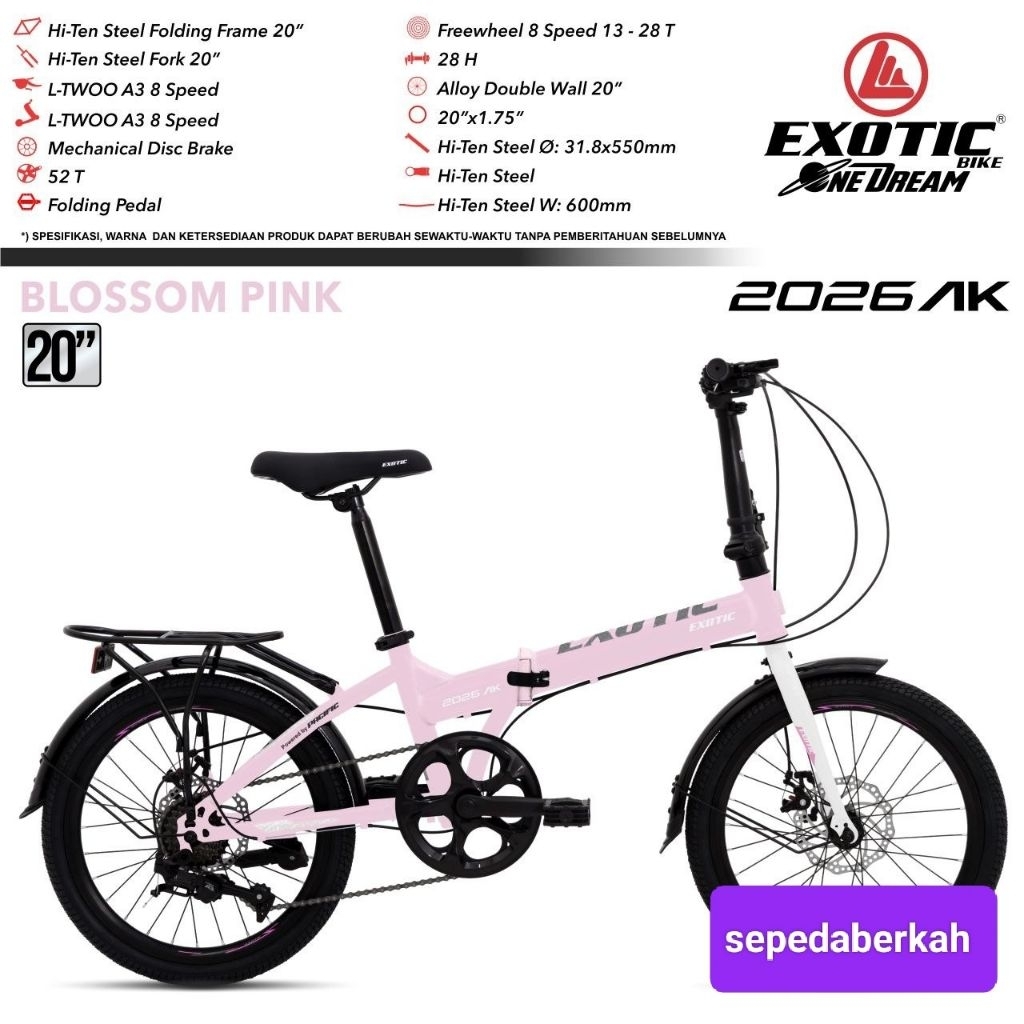 sepeda lipat 20 pacific Maximus 7.0 Alloy 1x7 speed rem cakram,sepeda lipat 20 exotic ET- 2026 AK HI