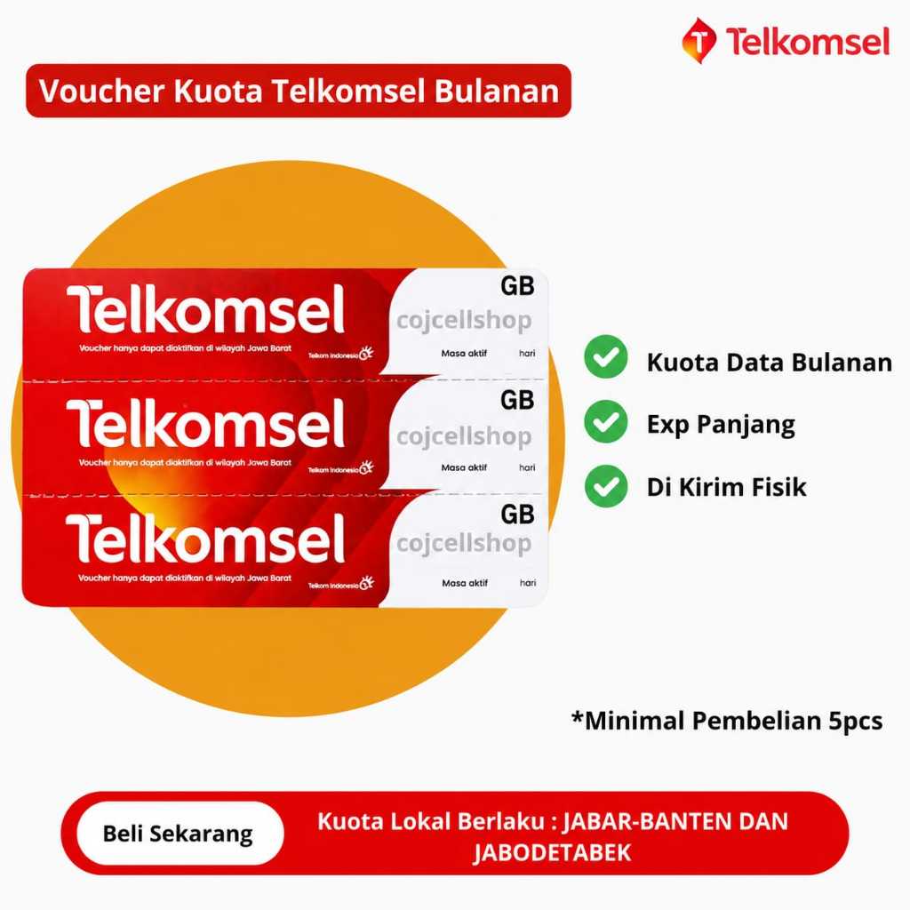 Voucher Kuota Telkomsel Bulanan ZONA JABAR & JABODETABEK - Voucher Kuota Data Telkomsel Bulanan - Pa