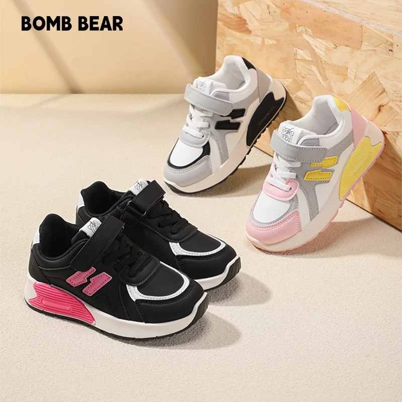 Bomb Bear Sepatu Anak Laki Laki Perempuan Sneakers Sekolah TK SD Anti Slip Empuk Ringan Pink Hitam Y