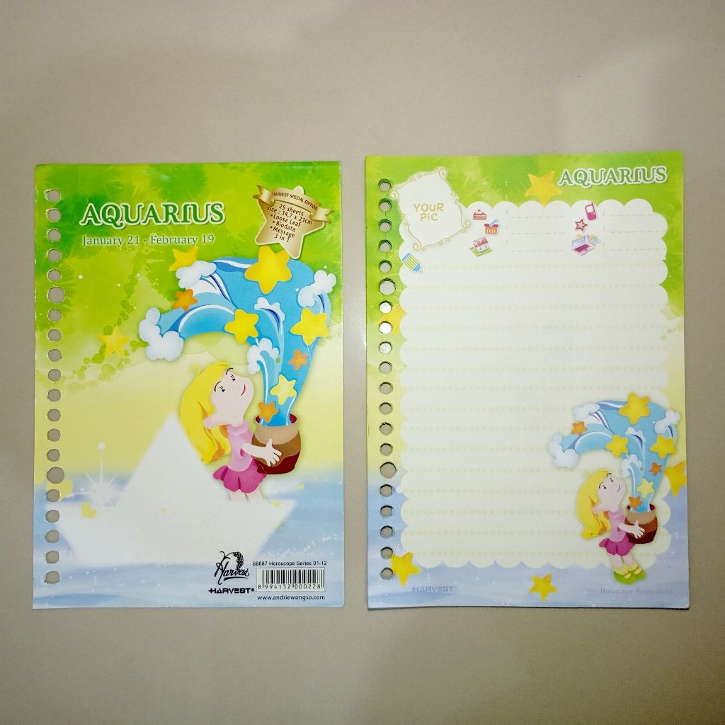 (preloved) Kertas Binder Loose leaf HARVEST Zodiac Aquarius
