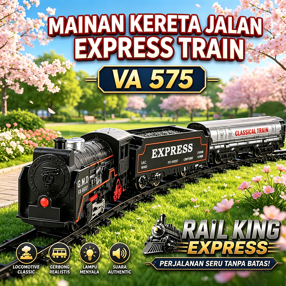 Gukatoys Mainan Kereta Api Rail King - Kereta Locomotif, Rel, Lampu Depan, 2 AA Baterai