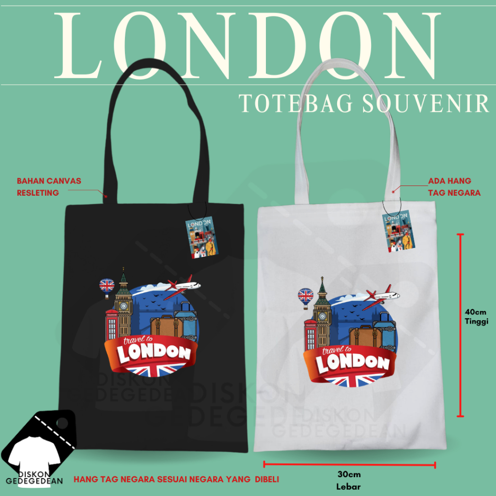 Diskongedegedean Totebag London Souvenir Tas Oleh Oleh London Kanvas Resleting 3