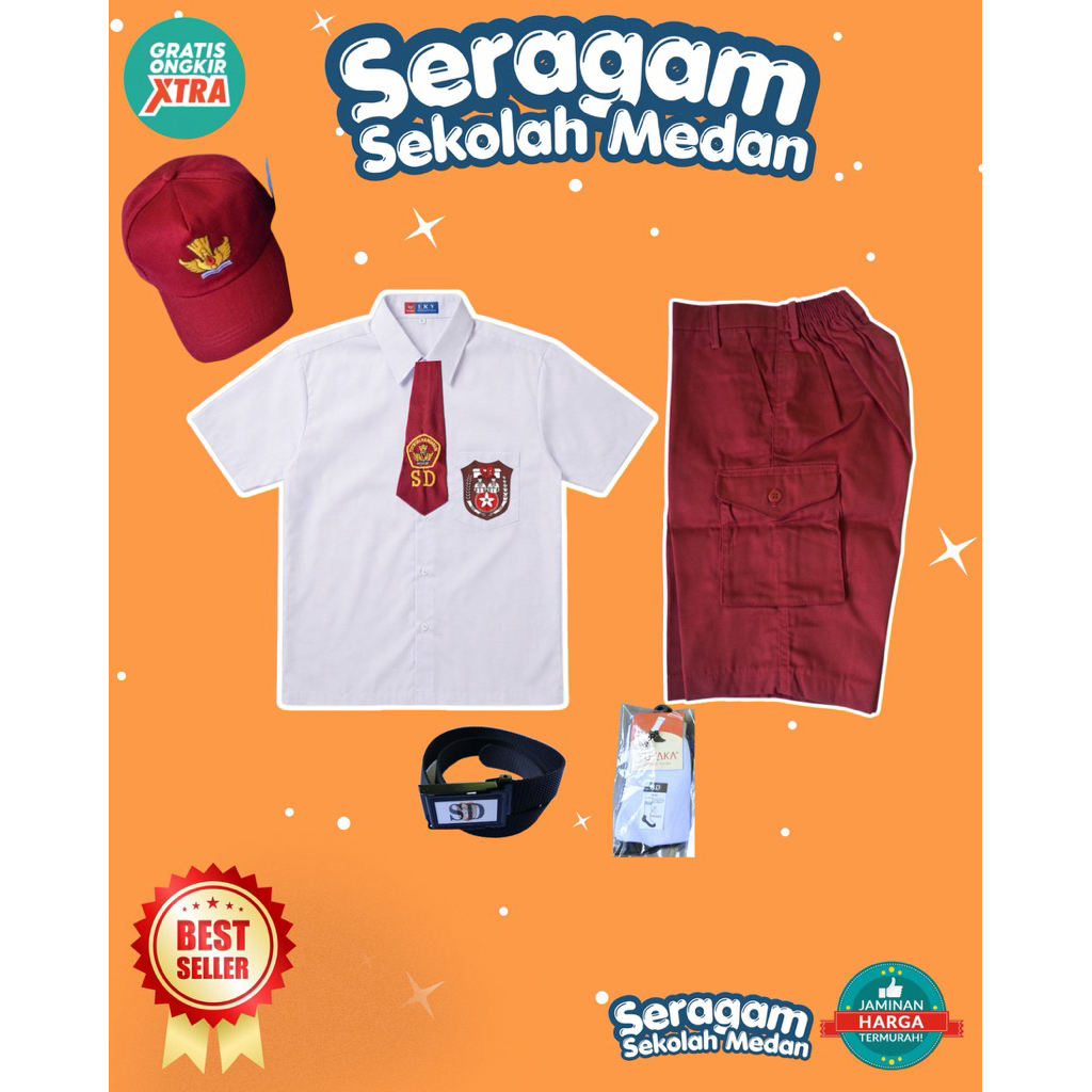 SERAGAM SEKOLAH SD LENGAN PENDEK DAN CELANA PENDEK SETELAN SD BAJU TANGAN PENDEK CELANA PENDEK SD KE