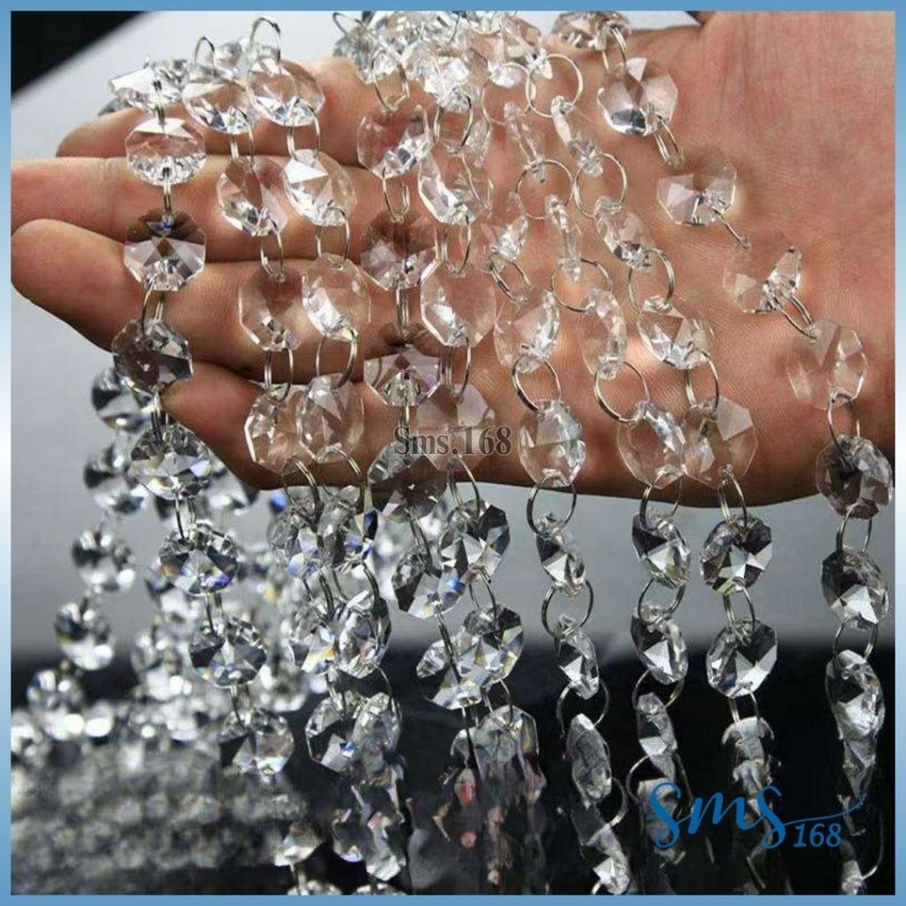CRYSTAL BEADS OCTAGON AKRILIK RONCE 1METER PREMIUM - KRISTAL GANTUNG BENING MANIK UNTUK HIASAN DEKOR