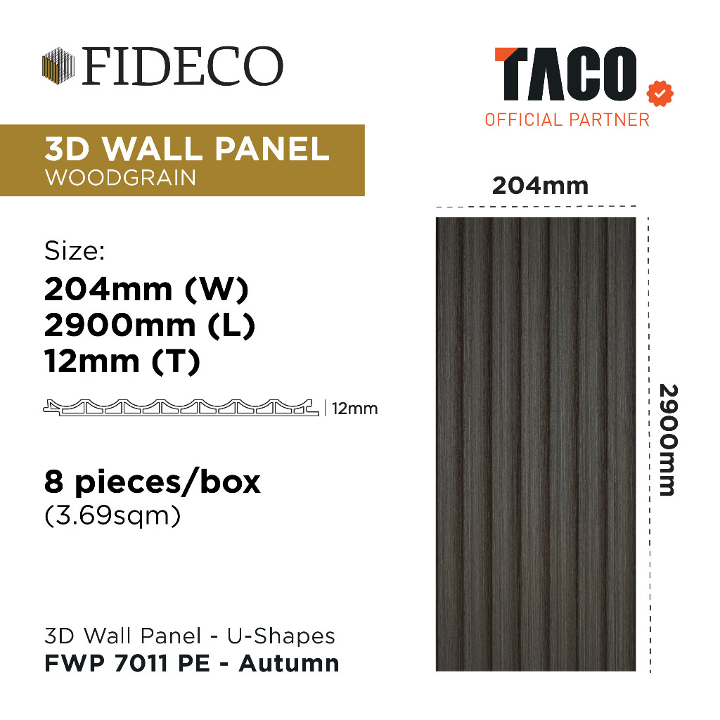 TACO FIDECO WPC 3D Wall Panel U Shape Per 1 Lembar - FWP 7011 PE - Autumn
