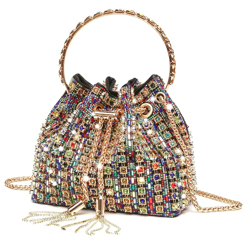 Tas Pesta Serut Wanita Premium Permata Tas Kondangan Diamond Handle Bag Seserahan Bucket Drawstring