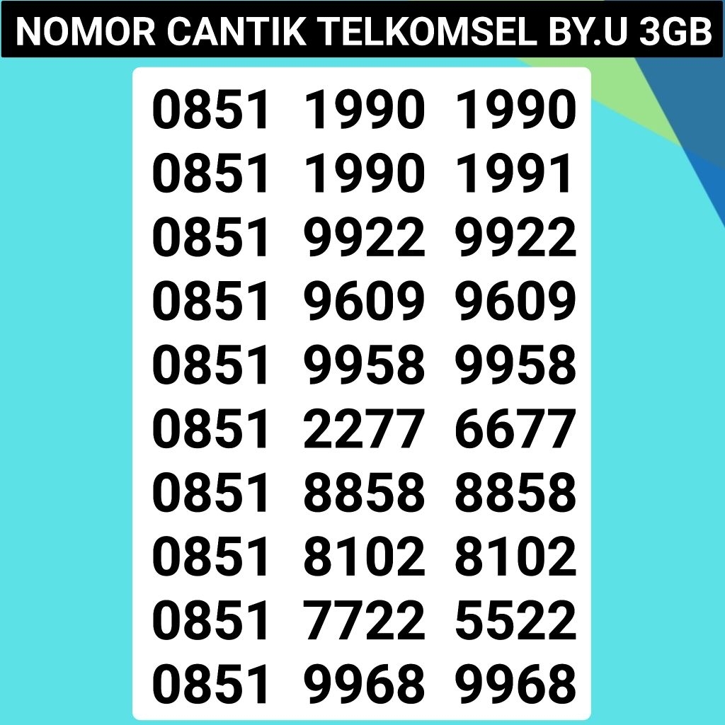 Nomor cantik By.u BY.U telkomsel By.u Seri kembar