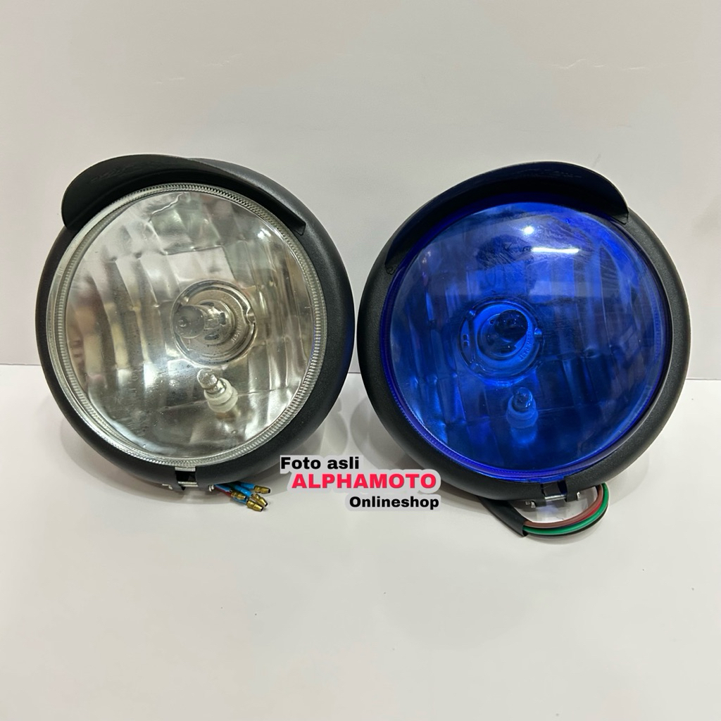 Lampu Depan Klasik Model Topi CB GL Tiger Rxking Motor classic bohlam kaca putih biru Custom