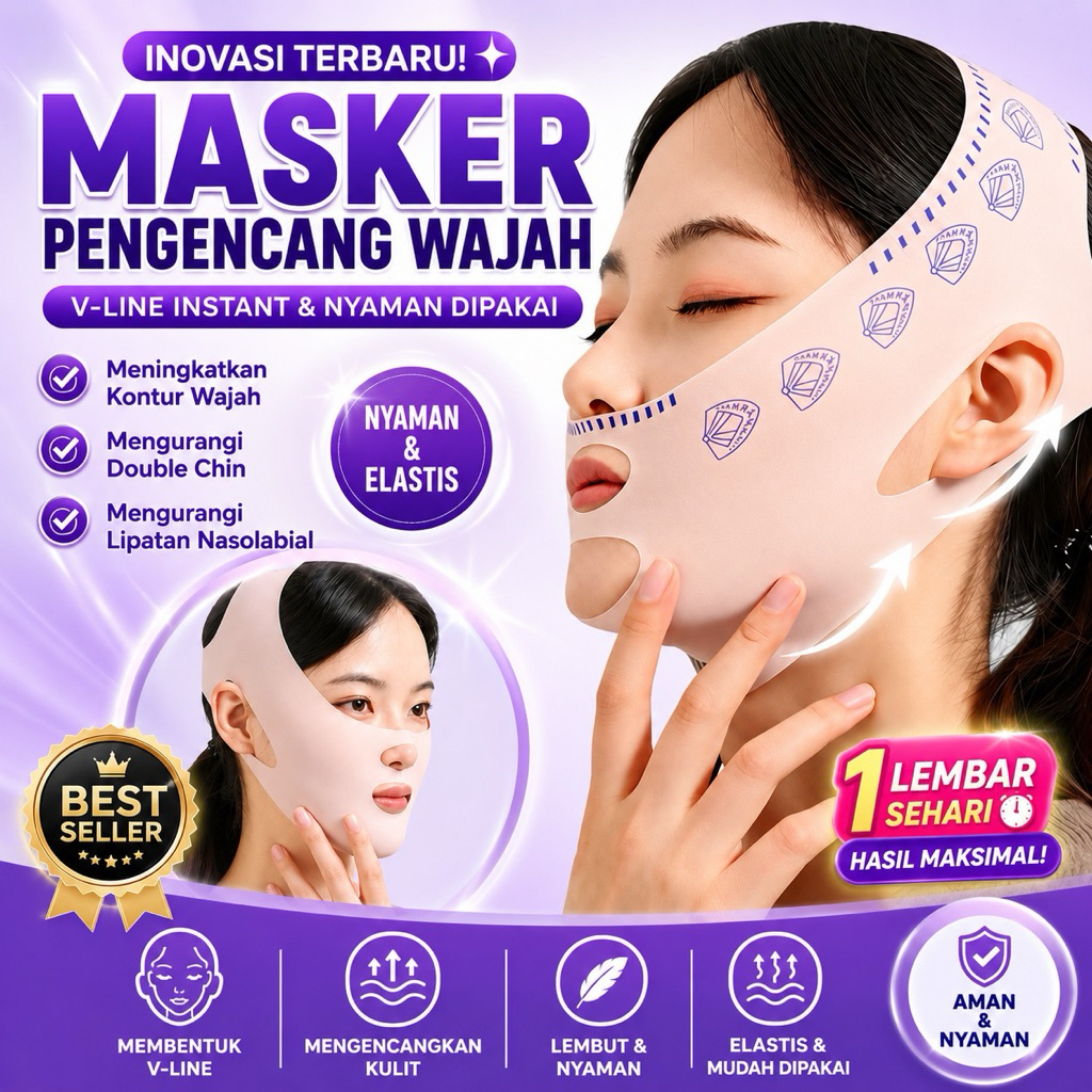 Masker Pembentuk V Shape Line Wajah | Face Lifting Bandage Elastis Breathable Bisa Dipakai Tidur