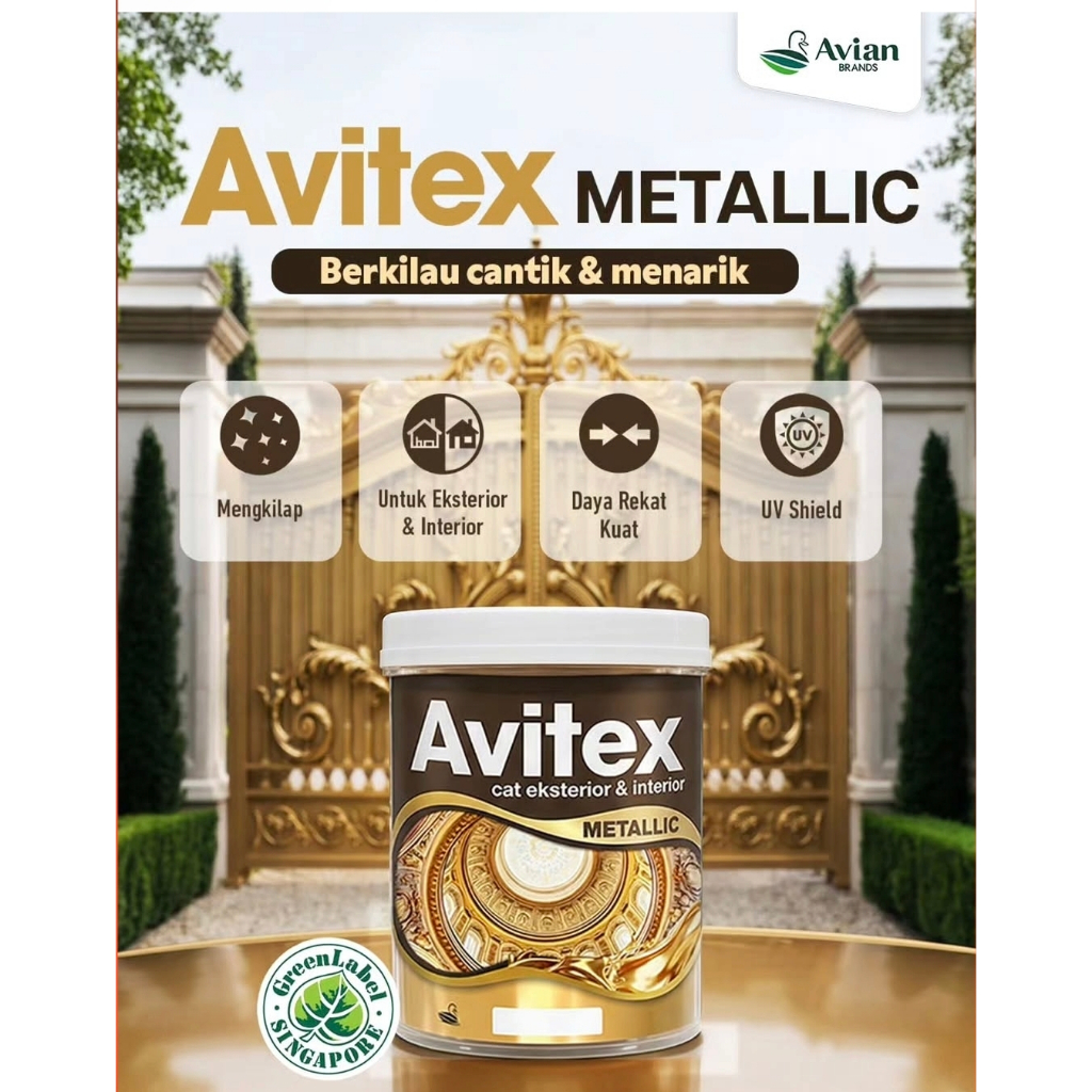 CAT KAYU BESI TEMBOK EMAS TEMBAGA SILVER BRONZE LIS PAGAR PLAFON AVITEX METALIK