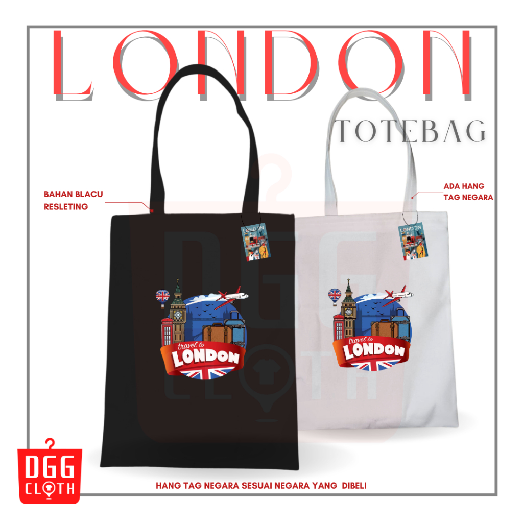 DGGCloth Totebag Resleting London Souvenir Tas Oleh Oleh London Bahan Kanvas 4