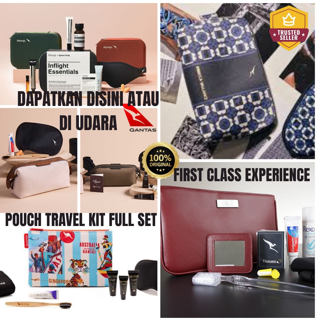 DOMPET WANITA PRIA TRAVEL KIT AMENITY FULL SET QANTAS ORIGINAL